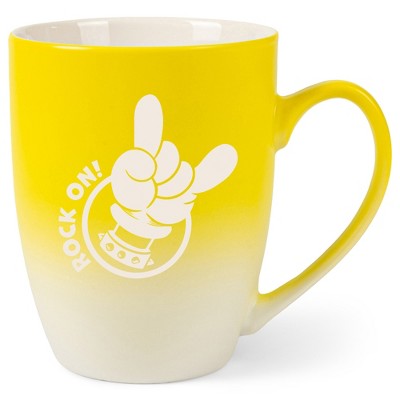 100 North Heavy Metal 10 Ounce Yellow and White Two Toned Ombre, Comfortably Fits Your Hands, Ceramic Tea Coffee Cup Mug, Rock On!