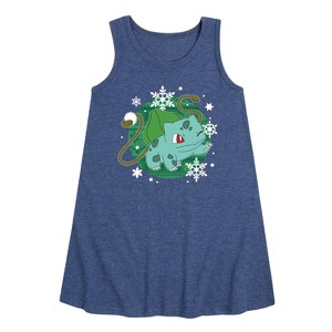 - Pokémon - Bulba Pattern Graphic Sleeveless Aline Dress - 1 of 4