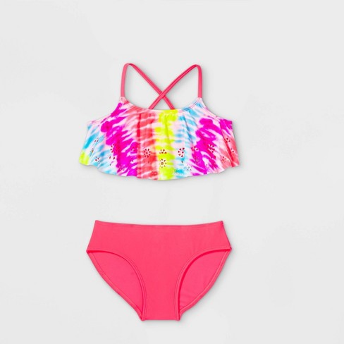 Girls Rainbow Swimsuit Two Pieces Bikini Set Ruffle Swimwear Bathing Suits 
