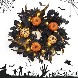 GAOMON Halloween Wreath for Front Door, 18 Inch Fall Wreath with Pumpkins and Maple Leaves for Indoor Outdoor - 1 of 4