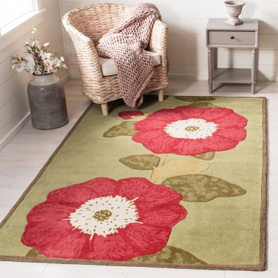 Handmade Red Floral Wool 9' x 12' Area Rug