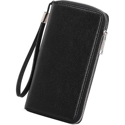 BEAFUP Women PU Leather Wallet,RFID Blocking Zipper Around Phone Holder Clutch Wristlet,Large Capacity Travel Long Purse for Women