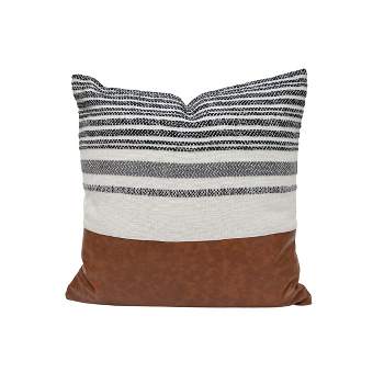 20x20 Inches Hand Woven Multi Cotton & Faux Leather With Polyester Fill Pillow - Foreside Home & Garden