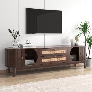 VYNXARIA Modern Farmhouse Rattan TV Stand for TVs Up to 75" with Solid Wood Legs - 1 of 4