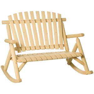 Outdoor Wooden Rocking Chair, Double-Person Rustic Adirondack Rocker with Slatted Seat, High Backrest, Armrests for Patio, Garden and Porch - 1 of 4