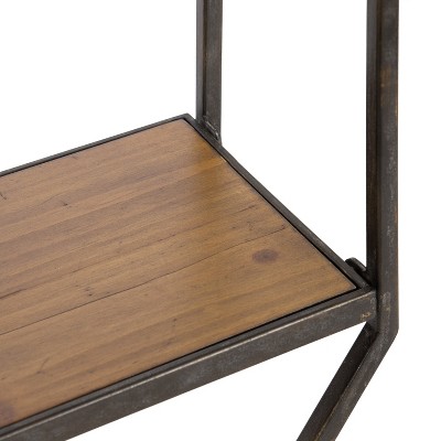 Adela Brown Wood and Metal Octagon Folding Shelf