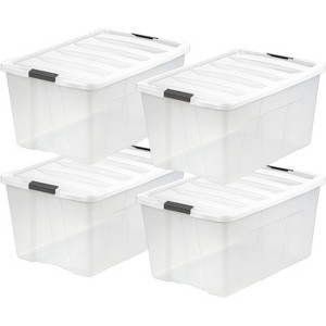 IRIS USA 94 Qt Stackable Plastic Storage Bins with Lids, Clear White, 4Pk - 1 of 4