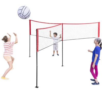 HearthSong Jumbo 3-in-1 Three-Way Game Set Featuring Badminton, Tennis and Volleyball for Kids