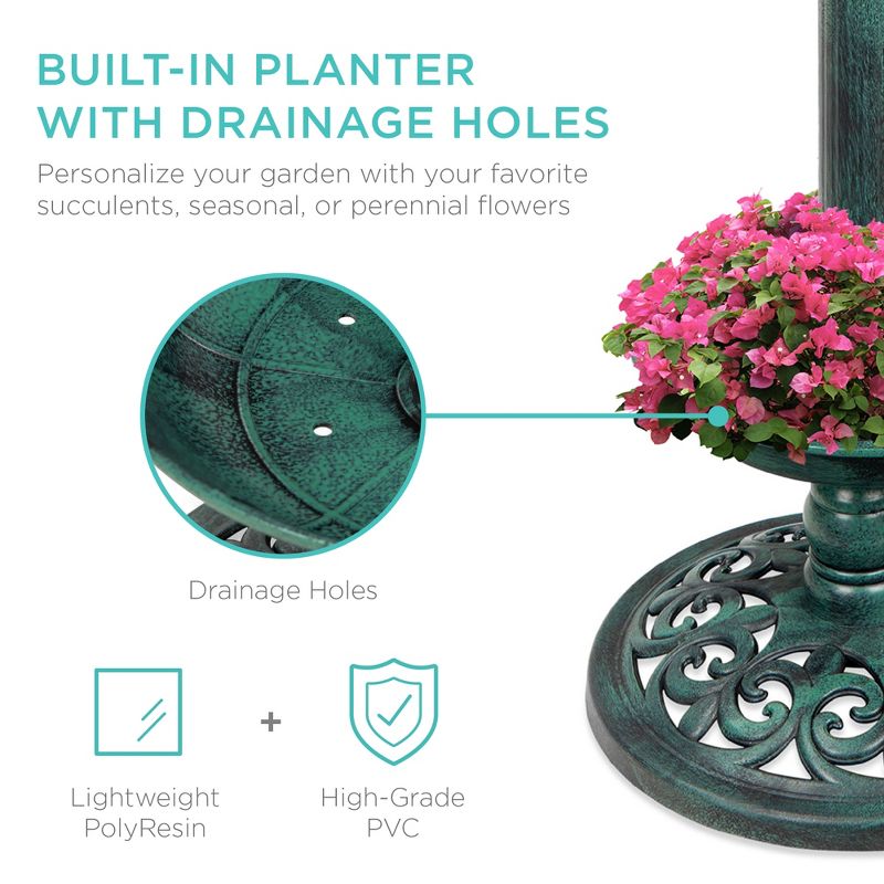 Best Choice Products Solar Lighted Pedestal Bird Bath w/ Planter, Integrated Panel, 5 of 9