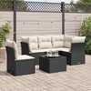 vidaXL 6 Piece Patio Sofa Set with Cushions Black and Cream Poly Rattan - With Table - 2 of 4