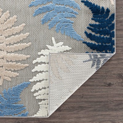Seville Blue and Beige Floral Synthetic Indoor/Outdoor Rug