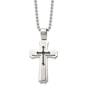 Black Bow Jewelry Stainless Steel & Black Rubber Triple Cross Necklace, 24 Inch - 1 of 4