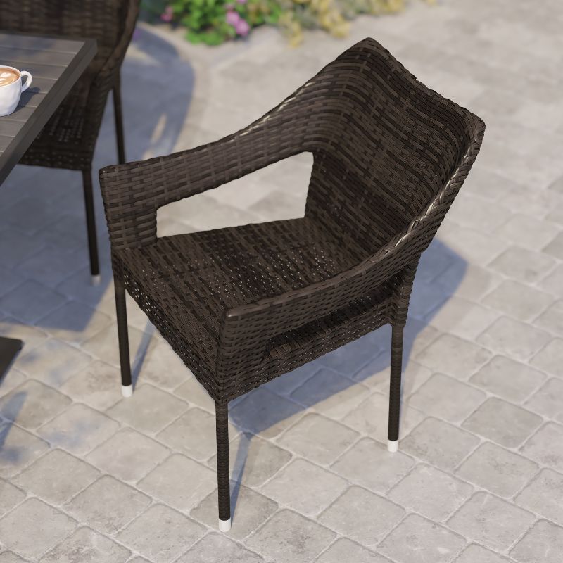 Flash Furniture Ethan Set of 2 Commercial Grade Stacking Patio Chairs, All Weather PE Rattan Wicker Patio Dining Chairs, 5 of 12