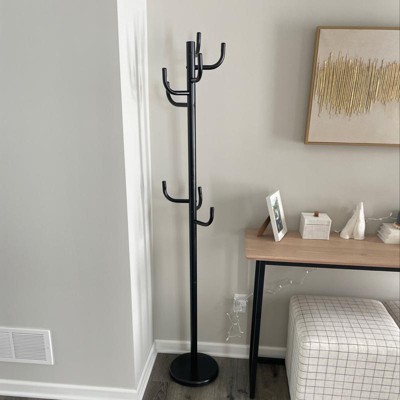 Costway Metal Coat Rack Hat Stand Tree Hanger Hall Umbrella Holder Hooks  Black