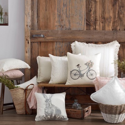 Charlotte Blue and White Embroidered Cotton Linen Pillow