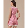 INSPIRE CHIC Women's Sleeveless Checks Gingham Lace Trim Smocked Waist Short Jumpsuits - 3 of 4