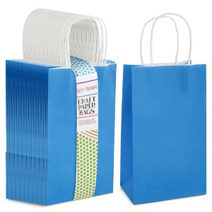 Blue Panda 25-Pack Blue Gift Bags with Handles - Small Paper Treat Bags for Birthday, Wedding, Retail (5.3x3.2x9 In) - 1 of 4