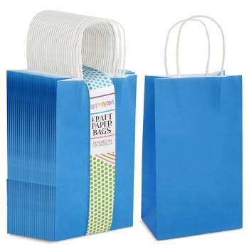 Blue Panda 25-Pack Blue Gift Bags with Handles - Small Paper Treat Bags for Birthday, Wedding, Retail (5.3x3.2x9 In)