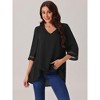 Seta T Women's V Neck 3/4 Bell Sleeve Mesh Panel High Low Asymmetrical Irregular Hem Casual Blouse - 3 of 4