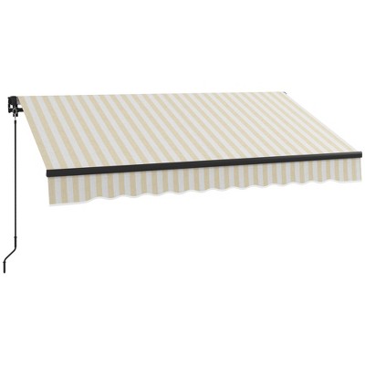 Vynxaria Retractable Awning - 8' x 6.5' Patio Sunshade Canopy with Manual Crank - Beige and White