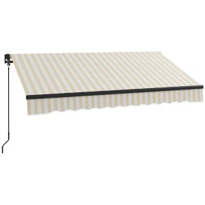 Vynxaria Retractable Awning - 8' x 6.5' Patio Sunshade Canopy with Manual Crank - Beige and White - 1 of 4