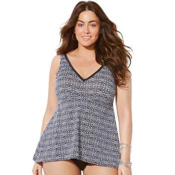 Swimsuits for All Women's Plus Size Handkerchief Crochet Tankini Top, 14 -  Black