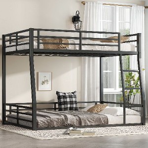 Kumasinova Minimalist Low-Floor Metal Bunk Bed with Full-Length Guardrails, Noise-Reducing Design Black Bed Frame for Kids/Teens/Guest Rooms - 1 of 4