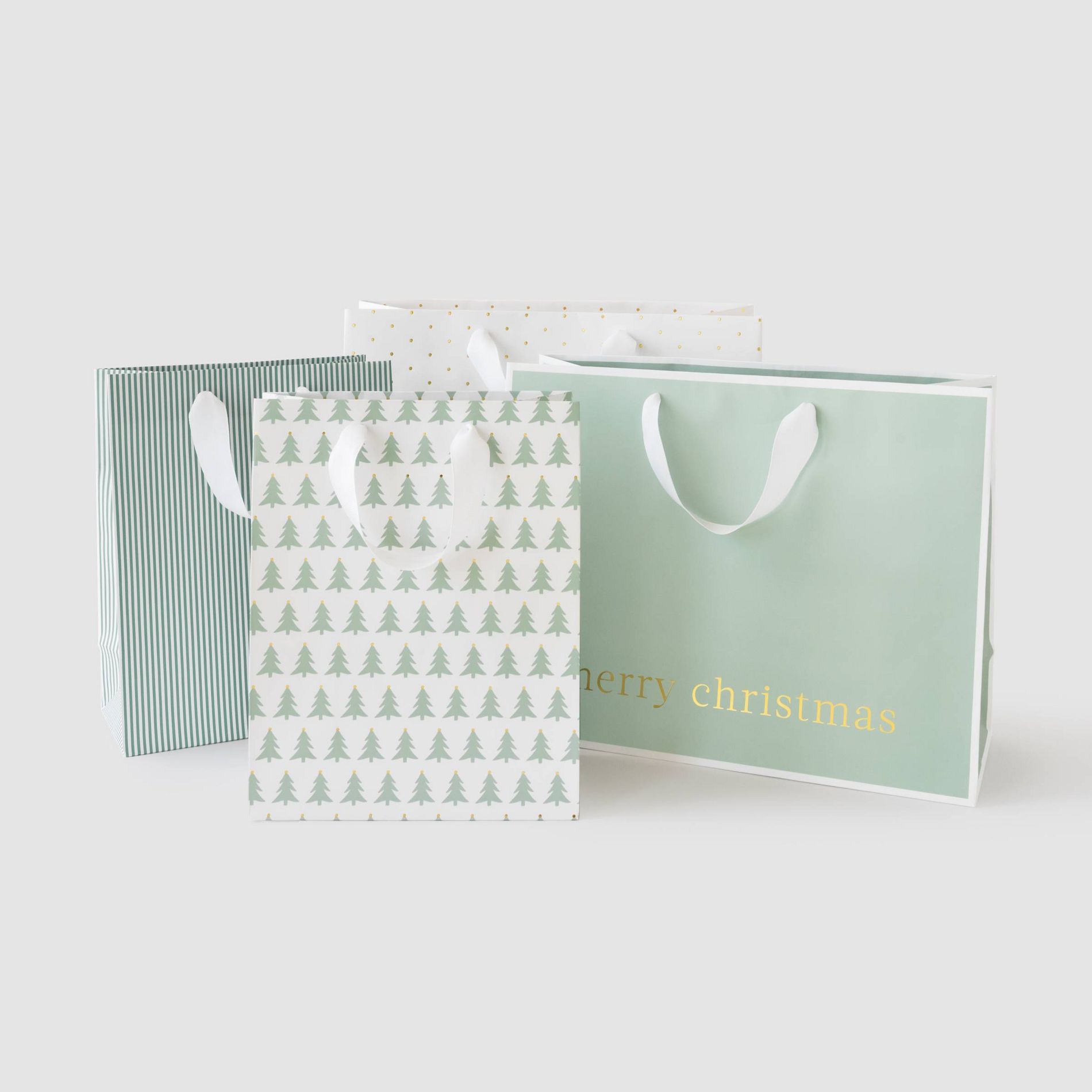 4pk Christmas Gift Bag Set (2 Large, 2 Small) Green/White - Sugar Paper™ + Target