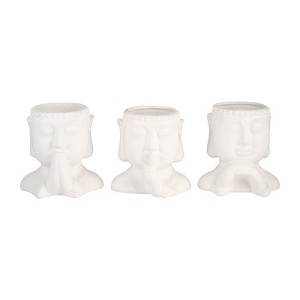 Sagebrook Home 3pc H Buddha Head Ceramic Indoor Outdoor Planter Pots White: Decorative, Rust-Resistant, No Assembly Required - 1 of 4