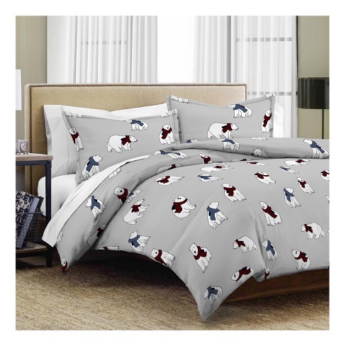 Polar Bear Printed Heavyweight Flannel Oversized Duvet Cover Set