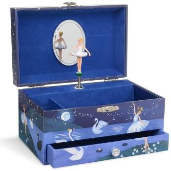 Jewelkeeper Glitter Design Ballerina Musical Jewelry Storage Box, Swan Lake Tune, Blue