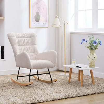 Image of Teddy Upholstered Glider Rocking Accent Chair with High Backrest for Living Room, Bedroom, Offices