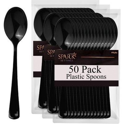 Plastic Spoons Disposable 50 Pack, Heavy Duty Plastic Silverware, Plastic Cutlery Ideal for Hot and Cold Food, Plastic Utensils - SparkSettings
