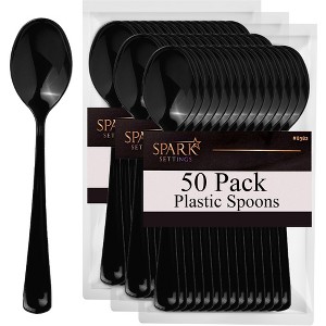 Plastic Spoons Disposable 50 Pack, Heavy Duty Plastic Silverware, Plastic Cutlery Ideal for Hot and Cold Food, Plastic Utensils - SparkSettings - 1 of 4