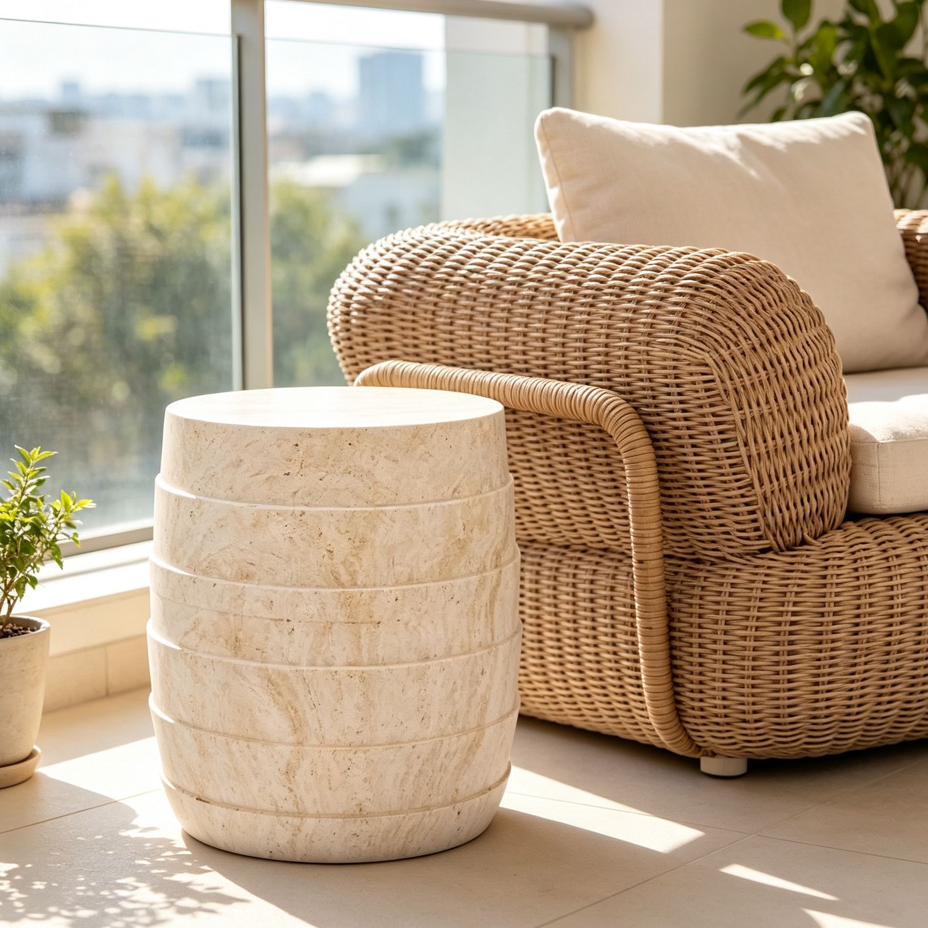 Patio End Table All-Weather Indoor&Outdoor Side Table Modern Cylindrical Accent Table Round Plant Stand - ModernLuxe