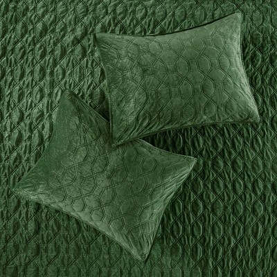 Green King Velvet Reversible Quilt Set with Shams
