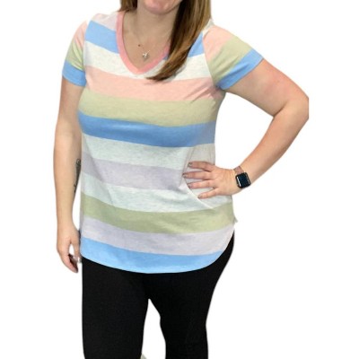 Women's Pastel Striped V-Neck Tee - honeyme