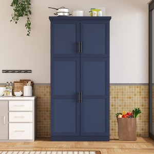 YOOCOZZ Tall Storage Cabinet,Freestanding Kitchen Pantry Cabinet with Adjustable Shelf,2 Door Shelves,4 Doors and 8 Pull-out Trays - 1 of 4