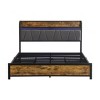 DOMETOUR Full Size Bed Frame, Storage Headboard with Charging Station and 4 Storage Drawers,LED Lights , Brown and and Gray - 3 of 4