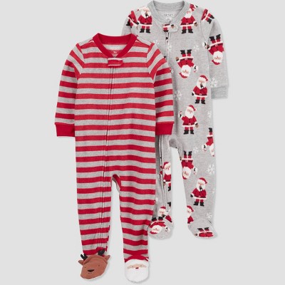 Image of Carter's Just One You® Toddler Boys' Long Sleeve Christmas Fleece Footed Pajama - Red/Gray 18M