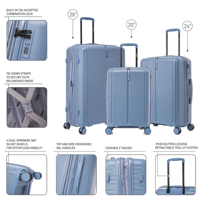 DUKAP Airley 3pc Lightweight Hardside Spinner Luggage Set - Blue, 3 of 17