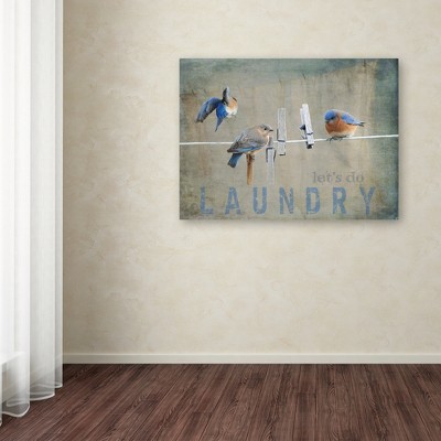 Bluebirds on Clothesline Framed Canvas Art for Nursery