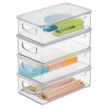 mDesign Plastic Office Storage Bin Box with Lid and Handles, 4 Pack