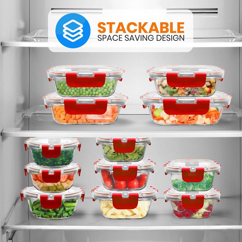 NutriChef 24-Piece Glass Food Storage Containers, Red, 5 of 8