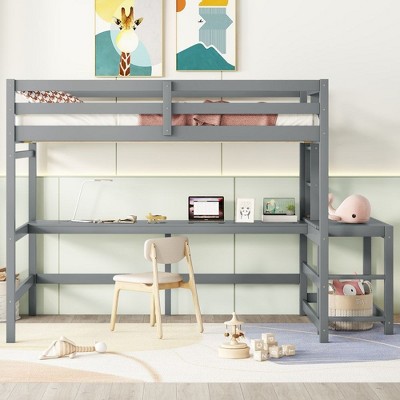 Full Loft Bed, Toddler Loft Bed With Built-in Desk, Ladder Platform, Ladder, Guardrail, Modern Full House Loft Bed For Home, Apartment, Bedroom