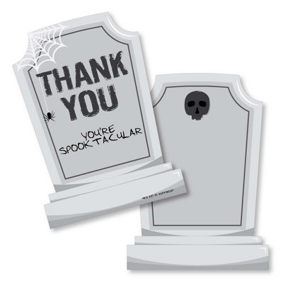 Big Dot of Happiness Graveyard Tombstones - Shaped Thank You Cards - Halloween Party Thank You Note Cards with Envelopes - Set of 12