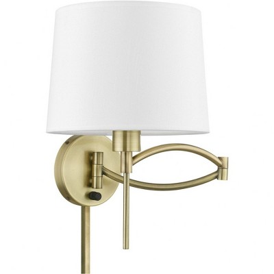 Refined Antique Brass Swing Arm Wall Lamp with Off-White Shade