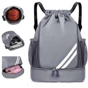 Generic Drawstring Soccer Backpack Waterproof Swim Gym Sport Bag with Ball and Shoe Compartment and Side Mesh pockets - 1 of 4