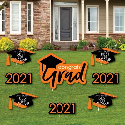 Big Dot of Happiness Orange Grad - Best is Yet to Come - Yard Sign and Outdoor Lawn Decorations - Orange 2021 Graduation Party Yard Signs - Set of 8