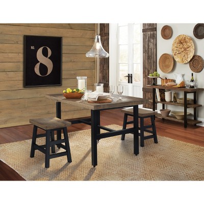 Pomona Reclaimed Wood and Metal Dining Table, Rustic Natural Finish
